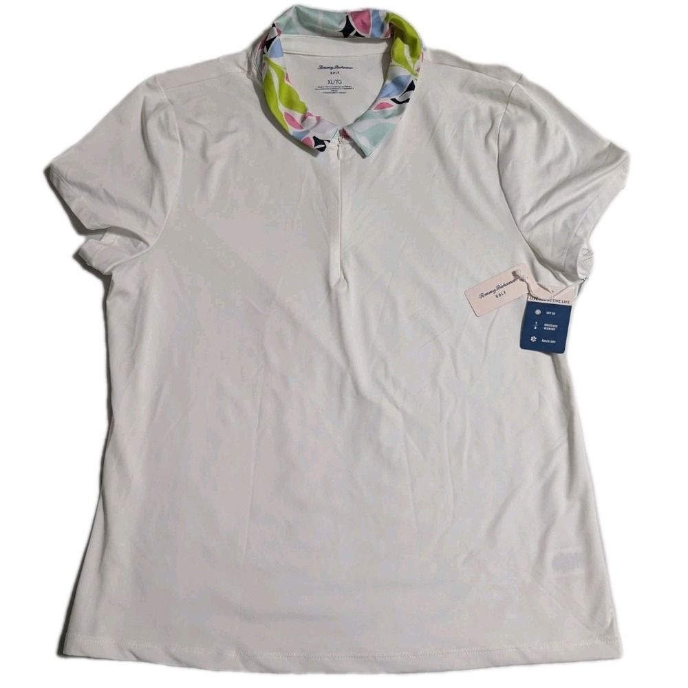 NWT Tommy Bahama Women's Golf Quarter Zip Polo White Floral Collar XL